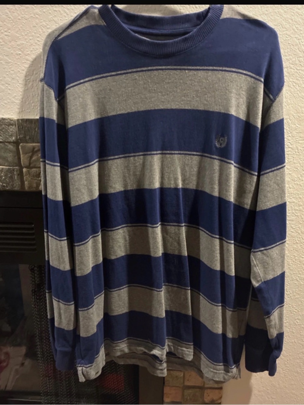 Chaps Navy and Gray Striped Crewneck Sweater